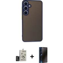 Cepte Toptan Galaxy S24 Ahenk Çizgi Serisi - Siyah 3D Antistatik Hayalet Cam Ekran Koruyucu + Derin Mor Bilvis Titan Kamera Lens