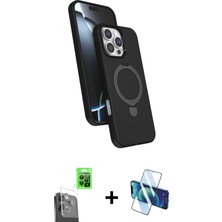 Cepte Toptan iPhone 16 Pro Max Iz Işık Koleksiyonu - Siyah 3D Antistatik Cam Ekran Koruyucu + Siyah Raze Metal Kamera Lens