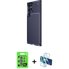 Cepte Toptan Galaxy S25 Ultra Eksen Form Prime - Siyah 3D Antistatik Seramik Nano Ekran Koruyucu + Mavi Raze Metal Kamera Lens