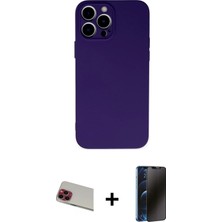 Cepte Toptan iPhone 13 Pro Max Ahenk Serisi - Siyah 3D Antistatik Hayalet Cam Ekran Koruyucu + Kırmızı Rainbow Kamera Lens Koruma Cam