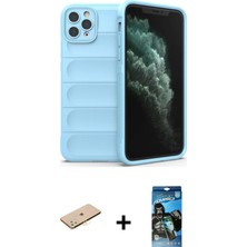 BUTİMAR'S iPhone 11 Pro Max Atlas Koleksiyonu - Siyah 34D Izgaralı Cam + Sarı Renkli Kamera Lens Koruma Cam