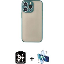 Cepte Toptan iPhone 15 Pro Max Ahenk Çizgi Serisi - Siyah 3D Antistatik Seramik Nano Ekran Koruyucu + Turuncu Pvd Metal Kamera Lens