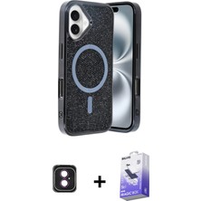 BUTİMAR'S iPhone 16 Eksen Çizgi - Siyah Bilvis 5in1 5d Magic Hayalet Cam Ekran Koruyucu + Pembe Pvd Metal Kamera Lens