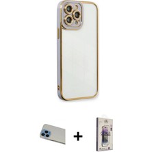 Cepte Toptan iPhone 13 Pro Max Çekirdek Klasik Serisi - Siyah Bilvis 3D Cam Ekran Koruyucu + Mavi Rainbow Kamera Lens Koruma Cam