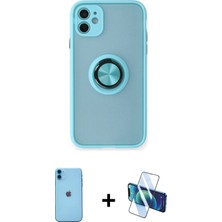 Cepte Toptan iPhone 11 Yörünge Çizgi - Siyah 3D Antistatik Cam Ekran Koruyucu + Mavi Neon Fosforlu Kamera Lens