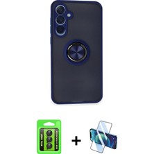 Cepte Toptan Galaxy A15 4g Yörünge Çizgi - Siyah 3D Antistatik Cam Ekran Koruyucu + Siyah Raze Metal Kamera Lens