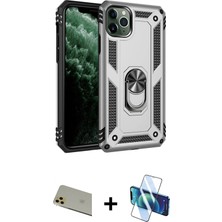 iPhone 11 Pro Max Ahenk Klasik Koleksiyonu - Siyah 3D Antistatik Cam Ekran Koruyucu + Gold Rainbow Kamera Lens Koruma Cam