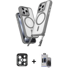 Cepte Toptan iPhone 15 Pro Max Atlas Doku Koleksiyonu - Siyah Vanessa Magic Hayalet Cam + Lacivert Pvd Metal Kamera Lens