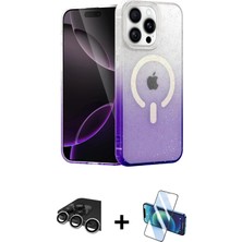 Cepte Toptan iPhone 14 Pro Max Eksen Minimal Özel Seri - Siyah 3D Antistatik Cam Ekran Koruyucu + Gümüş Raze Metal Kamera Lens