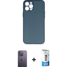 BUTİMAR'S iPhone 12 Pro Max Yadigar Yansıma Serisi - Siyah 5d Eko Cam Ekran Koruyucu + Beyaz Neon Fosforlu Kamera Lens