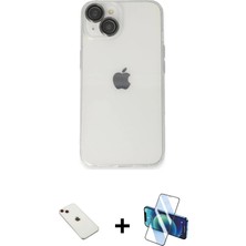 iPhone 14 Ufuk Minimal Özel Seri - Siyah 3D Antistatik Cam Ekran Koruyucu + Kırmızı Diamond Kamera Lens