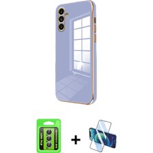 BUTİMAR'S Galaxy A15 4g Yankı Serisi - Siyah 3D Antistatik Seramik Nano Ekran Koruyucu + Gümüş Raze Metal Kamera Lens