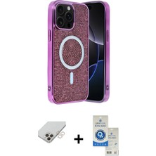 iPhone 14 Pro Max Eksen Çizgi - Şeffaf Royal Nano Ekran Koruyucu + Gold Band Metal Kamera Lens