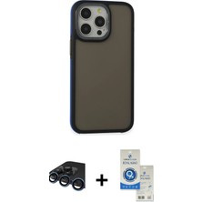 BUTİMAR'S iPhone 15 Pro Eksen Işık - Şeffaf Royal Nano Ekran Koruyucu + Lacivert Raze Metal Kamera Lens