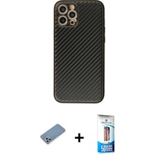Cepte Toptan iPhone 12 Pro Max Ahenk Işık - Siyah 5d Eko Cam Ekran Koruyucu + Gümüş Shine Kamera Lens Koruma Cam