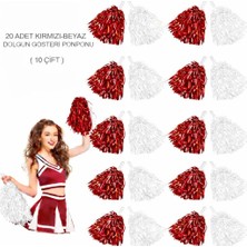 Ttt Kırmızı - Beyaz Metalik Dolgun Gösteri Ponponu 20 Adet (10 Çift)