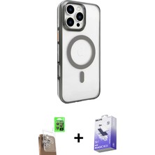 BUTİMAR'S iPhone 16 Pro Max Doruk Doku Özel Seri - Siyah Bilvis 5in1 5d Magic Hayalet Cam Ekran Koruyucu + Çöl Titanyum Raze Metal Kamera Lens