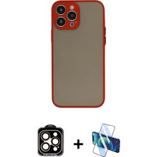 Cepte Toptan iPhone 15 Pro Max Ahenk Çizgi Serisi - Siyah 3D Antistatik Seramik Nano Ekran Koruyucu + Turuncu Pvd Metal Kamera Lens