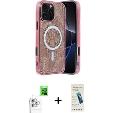 Cepte Toptan iPhone 16 Pro Eksen Çizgi - Şeffaf Pasifik Cam Ekran Koruyucu + Beyaz Raze Metal Kamera Lens