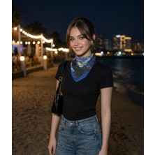 Ege Fular Şal Van Gogh Yıldızlı Gece Desenli Ipek Rayon Fular 55X55 cm - Italyan Dikişli Lüks Aksesuar