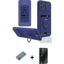 Cepte Toptan iPhone 12 Pro Vadi Form Prime - Siyah 3D Antistatik Hayalet Cam Ekran Koruyucu + Mor Metal Kamera Lens Koruma Cam