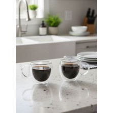 Jet's Home 2\'li Kahve Bardağı Seti Çift Cidarlı Kuplu Cappuccino Bardağı 250 ml