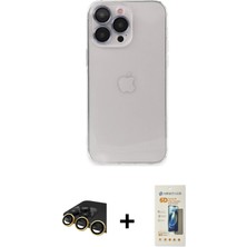 Cepte Toptan iPhone 13 Pro Max Ufuk Minimal Özel Seri - Siyah 6d Mat Seramik Hayalet Nano Ekran Koruyucu + Gold Raze Metal Kamera Lens
