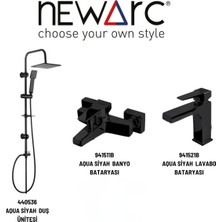Newarc Aqua Siyah Banyo-Lavabo Bataryası ve Duş Ünitesi 3'lü Set 941521B-941511B-440536