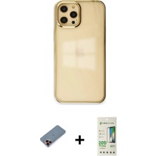 Cepte Toptan iPhone 12 Pro Max Doruk Doku Prime - Siyah 20D Premium Cam Ekran Koruyucu + Kırmızı Metal Kamera Lens Koruma Cam