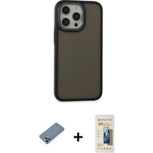 Cepte Toptan iPhone 13 Pro Max Eksen Işık - Siyah 6d Mat Seramik Hayalet Nano Ekran Koruyucu + Mor Metal Kamera Lens Koruma Cam