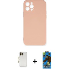 Cepte Toptan iPhone 12 Pro Max Ahenk Serisi - Siyah 18D Cam Ekran Koruyucu + Gold Shine Kamera Lens