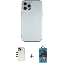 Cepte Toptan iPhone 12 Pro Max Ahenk Serisi - Siyah 18D Cam Ekran Koruyucu + Gold Shine Kamera Lens