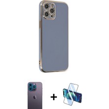 Cepte Toptan iPhone 12 Pro Max Yankı Serisi - Siyah 3D Antistatik Seramik Nano Ekran Koruyucu + Mavi Neon Fosforlu Kamera Lens