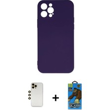 Cepte Toptan iPhone 12 Pro Max Ahenk Serisi - Siyah 18D Cam Ekran Koruyucu + Gold Shine Kamera Lens