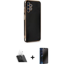 Galaxy A13 4g Yankı Serisi - Siyah 3D Antistatik Hayalet Cam Ekran Koruyucu + Şeffaf Kamera Lens Koruma Cam