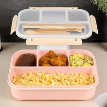 Delixa Sızdırmaz Contalı Yemek Kabı - 4 Bölmeli Çatal Kaşıklı Diyet Beslenme Kutusu Lunch Pembe