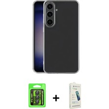 Galaxy S26 Plus Zirve Doku - Şeffaf Pasifik Cam Ekran Koruyucu + Siyah Raze Metal Kamera Lens