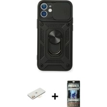 Cepte Toptan iPhone 11 Ahenk Klasik - Siyah 34D Hayalet Izgaralı Cam + Sarı Renkli Kamera Lens Koruma Cam