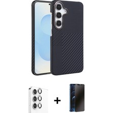 BUTİMAR'S Galaxy S24 Fe Doruk Serisi - Siyah 3D Antistatik Hayalet Cam Ekran Koruyucu + Gri Raze Metal Kamera Lens