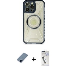 Cepte Toptan iPhone 12 Pro Kutup Modern - Şeffaf Uv Polymer Nano Ekran Koruyucu + Mavi Metal Kamera Lens Koruma Cam