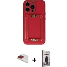 Cepte Toptan iPhone 13 Pro Max Kozmos Minimal Prime - Siyah Bilvis Hayalet Cam Ekran Koruyucu + Kırmızı Pers Alüminyum Kamera Lens