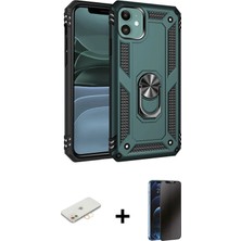 Cepte Toptan iPhone 11 Ahenk Klasik Koleksiyonu - Siyah 3D Antistatik Hayalet Cam Ekran Koruyucu + Sarı Renkli Kamera Lens Koruma Cam