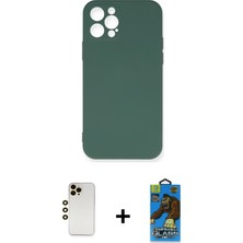 Cepte Toptan iPhone 12 Pro Max Ahenk Serisi - Siyah 18D Cam Ekran Koruyucu + Gold Shine Kamera Lens