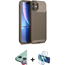Cepte Toptan iPhone 11 Eksen Form Prime - Siyah 3D Antistatik Cam Ekran Koruyucu + Kırmızı Raze Metal Kamera Lens