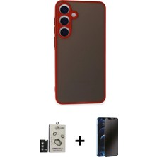 Cepte Toptan Galaxy S24 Ahenk Çizgi Serisi - Siyah 3D Antistatik Hayalet Cam Ekran Koruyucu + Derin Mor Bilvis Titan Kamera Lens