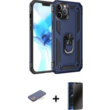 Cepte Toptan iPhone 12 Pro Max Ahenk Klasik Koleksiyonu - Siyah 3D Antistatik Hayalet Cam Ekran Koruyucu + Mavi Renkli Kamera Lens Koruma Cam