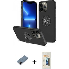 Cepte Toptan iPhone 13 Pro Max Odak Form Prime - Siyah 6d Mat Seramik Hayalet Nano Ekran Koruyucu + Mor Metal Kamera Lens Koruma Cam