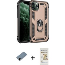 Cepte Toptan iPhone 11 Pro Max Ahenk Klasik Koleksiyonu - Siyah Mat Seramik Nano Ekran Koruyucu + Gold Metal Kamera Lens Koruma Cam