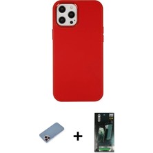 Cepte Toptan iPhone 12 Pro Max Çekirdek Çizgi - Siyah 360 Mat Full Body Arka Koruyucu + Pembe Shine Kamera Lens Koruma Cam