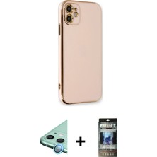 Cepte Toptan iPhone 11 Yankı Serisi - Siyah 34D Hayalet Izgaralı Cam + Mavi Raze Metal Kamera Lens